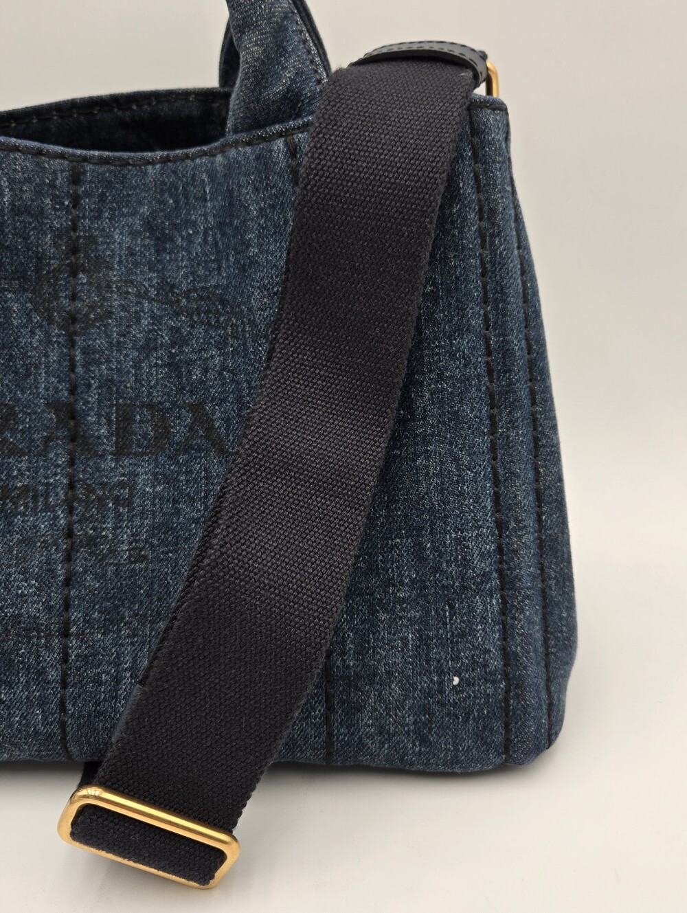 Prada Navy Denim Tote with Gold Hardware - Prada Canvas Canapa, COA included - Picture 5 of 17